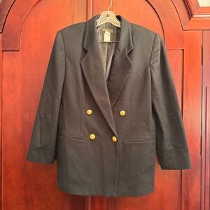Vintage Requirements Black Blazer Sz 10P Petite Jacket Gold Buttons 100% Wool